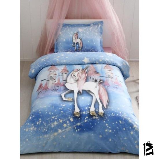 özdilek Unicorn Dream Fosforlu Tek Kişilik Nevresim Takımı Mavi - Elden Taksitle Sözleşmeli Senetli Alışveriş
