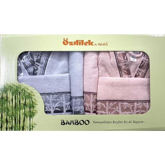 özdilek Sunset Gri - Pudra Bambu Aile Bornoz Seti - Elden Taksitle Sözleşmeli Senetli Alışveriş