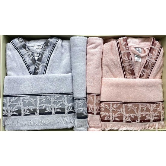 özdilek Sunset Gri - Pudra Bambu Aile Bornoz Seti - Elden Taksitle Sözleşmeli Senetli Alışveriş